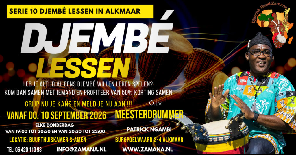 Djembélessen met Patrick Ngambi in Alkmaar